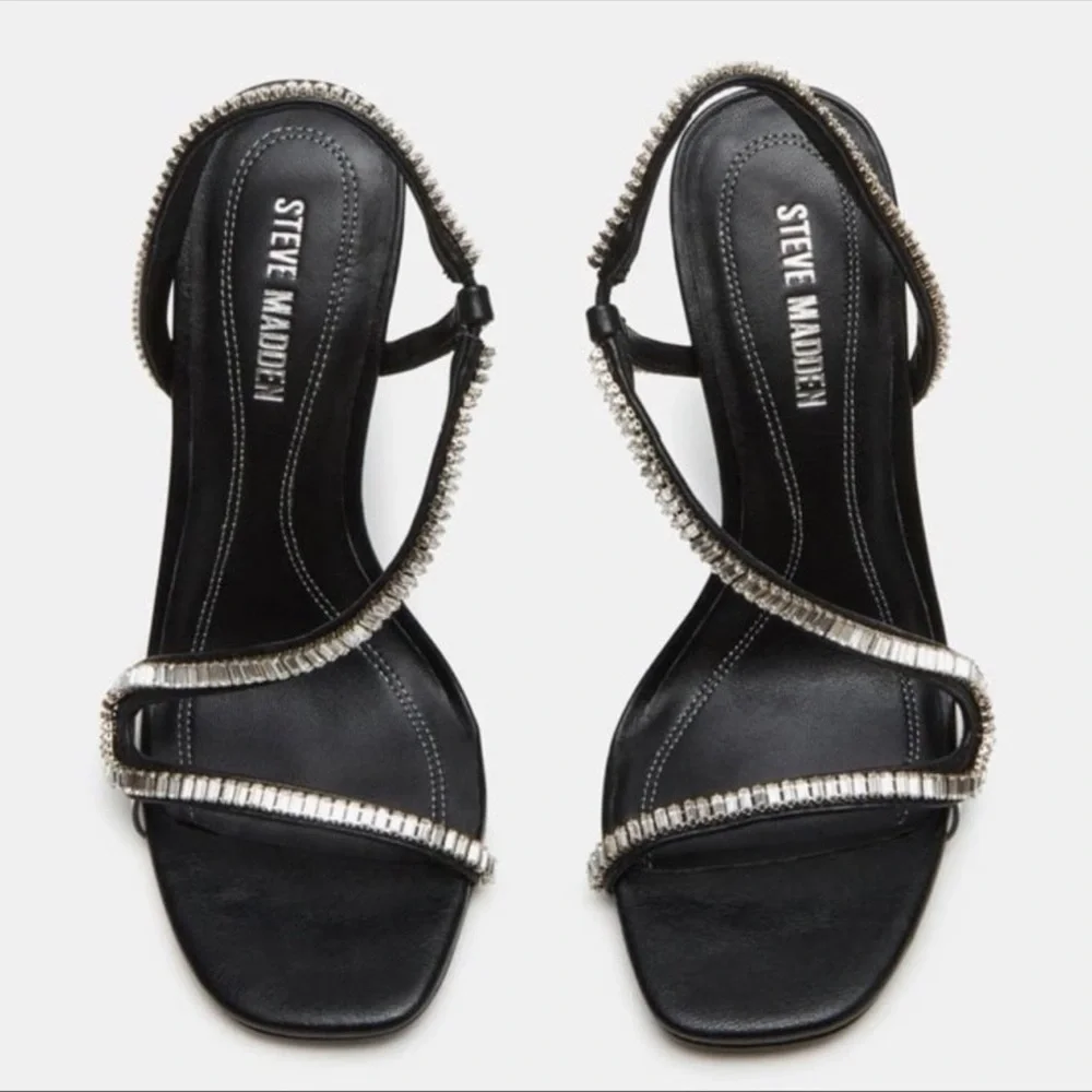 Steve Madden Elegant Black Stiletto Heels with Rhinestone Accents